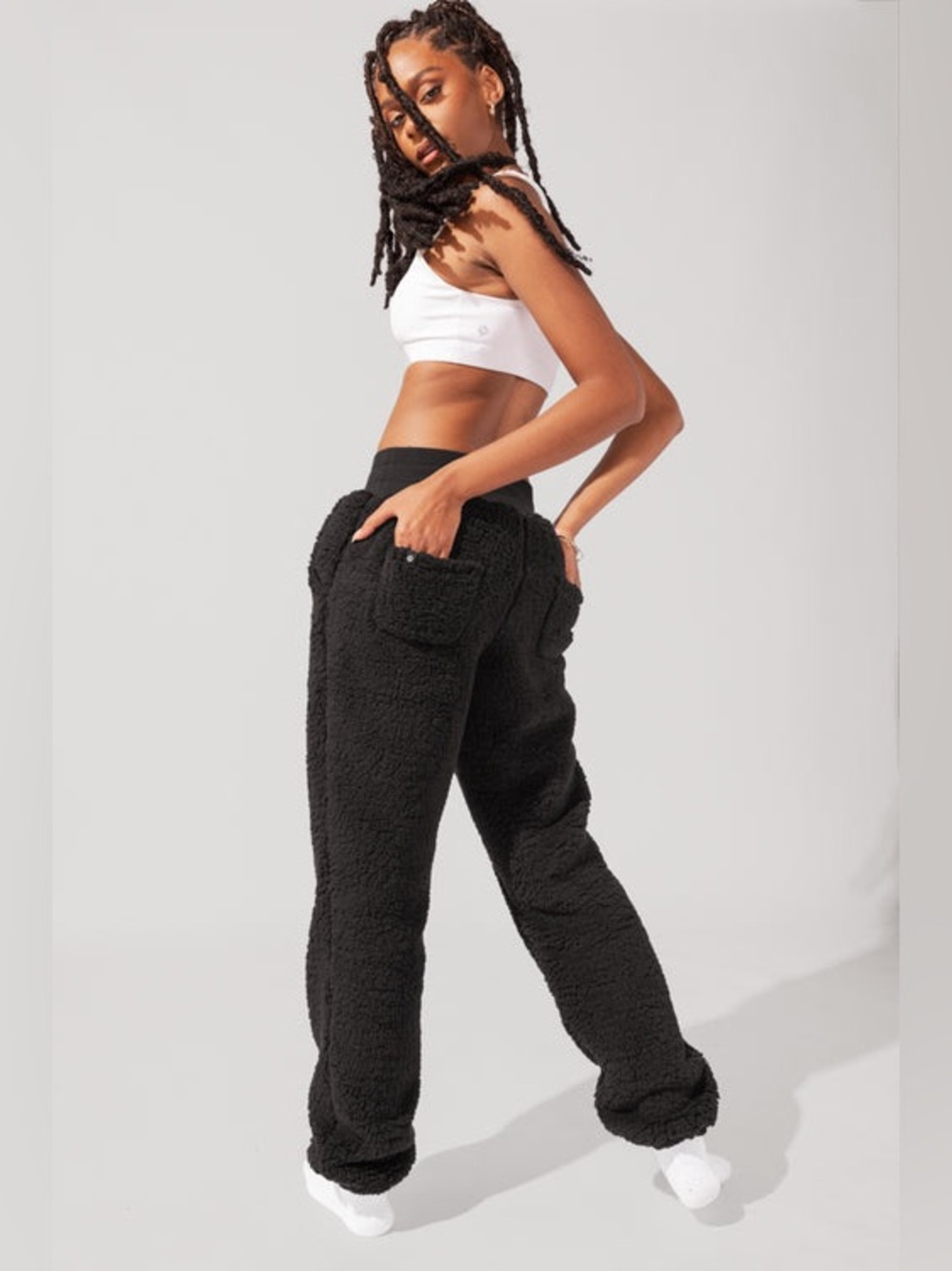 POPFLEX Blanket Pants in Faux Sherpa Black Size XS